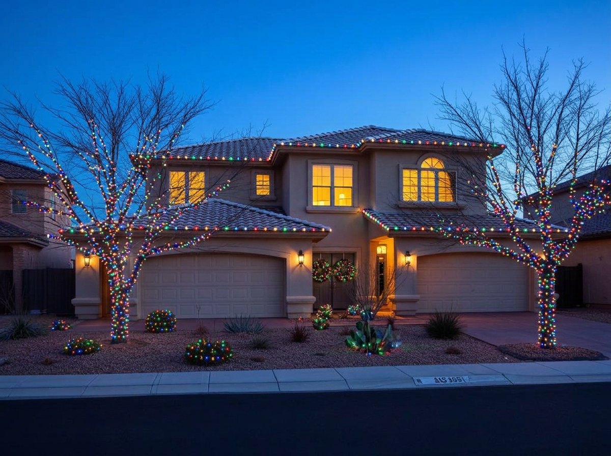 Same home with multi-color C9 Christmas lights